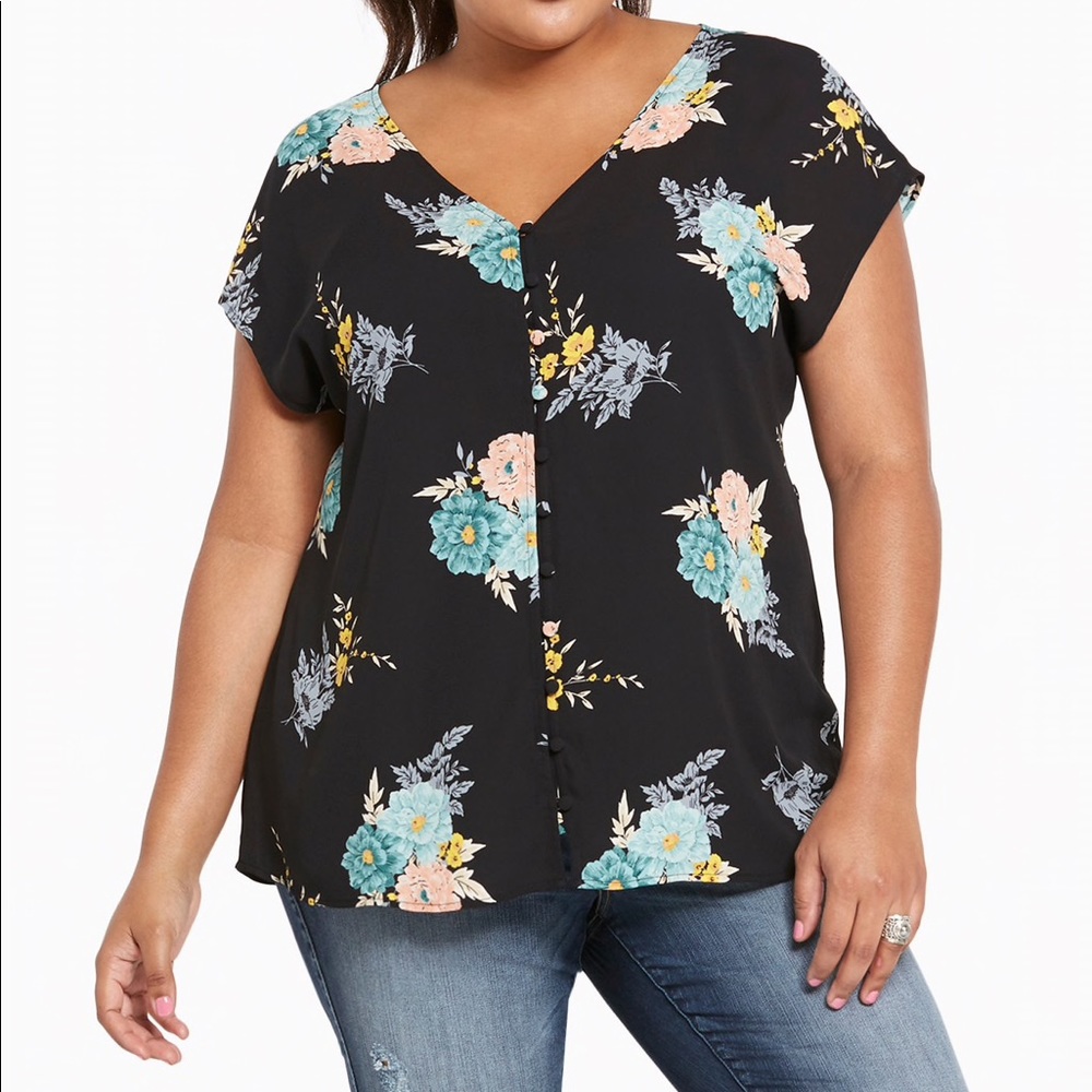 Torrid Floral Print Georgette Button Front Top -3X